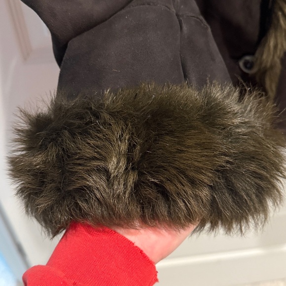 Women's Brown Leather and fur lined coat - Picture 2 of 12